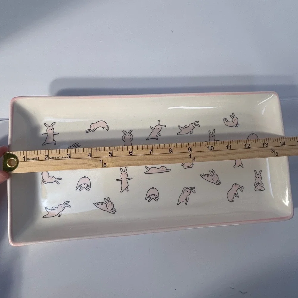 Woolly Heads by Magenta‎ Rectangular Ceramic Tray Yoga Bunny Theme Pink Trim